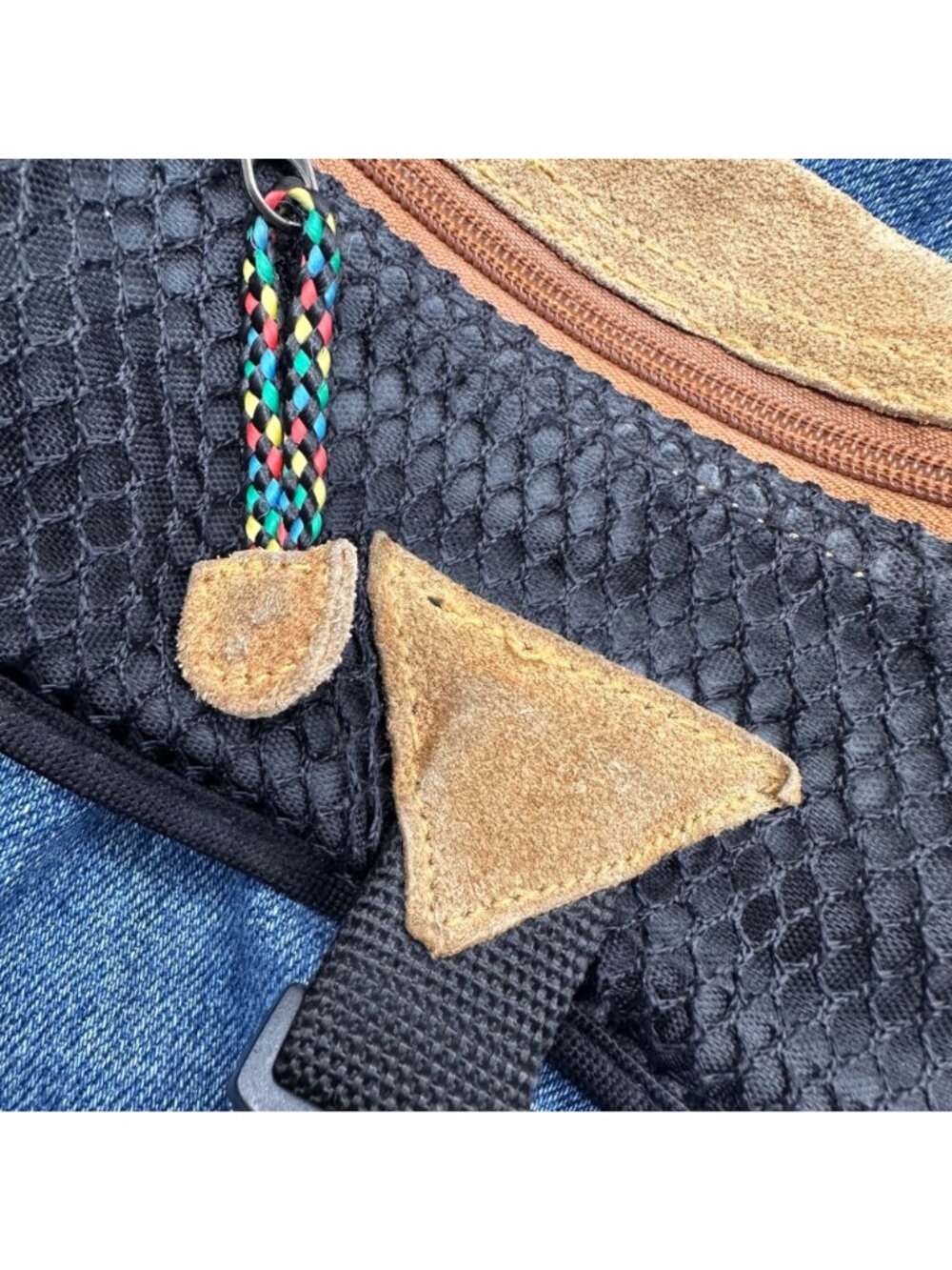 Vintage Arizona Jean Backpack 1990s Denim Suede Taiwan Retro Blue Black Brown - Picture 8 of 15